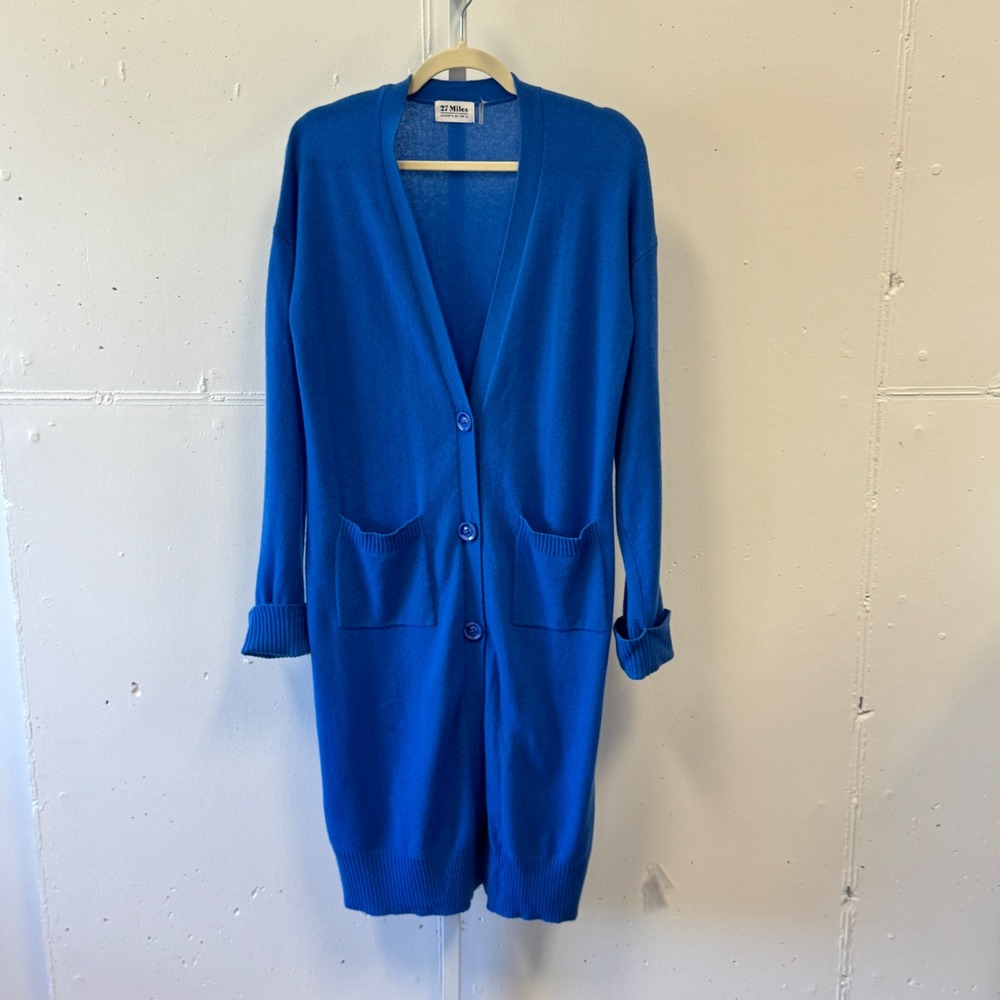 27 Miles Malibu 100% Cashmere Longline Cardigan Sweater Cobalt Blue XS Cozy